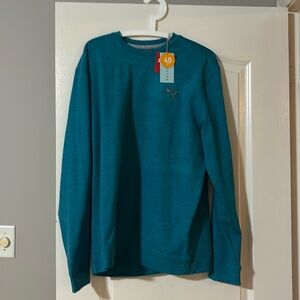 Men’s large Puma cloudspun heather crewneck in turquoise.